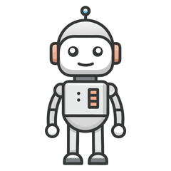 Fototapeta premium Friendly Cartoon Robot Character Illustration with a Teal Body, Orange Accents, and a Simple Smiling Expression on a White Background