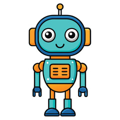 Friendly Cartoon Robot Character Illustration with a Teal Body, Orange Accents, and a Simple Smiling Expression on a White Background