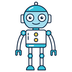 Friendly Cartoon Robot Character Illustration with a Teal Body, Orange Accents, and a Simple Smiling Expression on a White Background