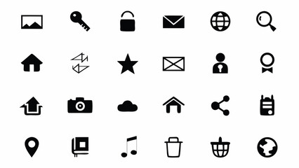 Collection of simple black and white user interface vector icons