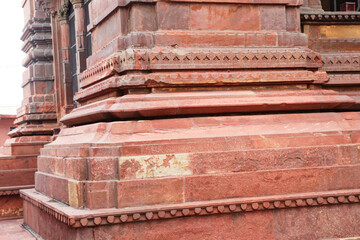 ancient Indian temple arches fragment,The sacred building carved from stone, Ancient rock curved temples of Hindu Gods at vrindavan
