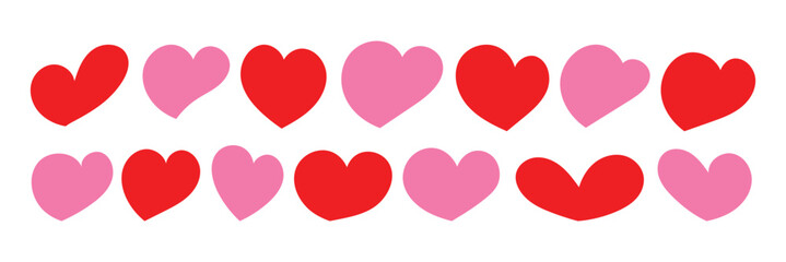 Red heart icons set. Heart icon. Valentine day love red heart shape symbol. Vector illustrations