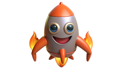 Cartoon rocket with flames on a black background