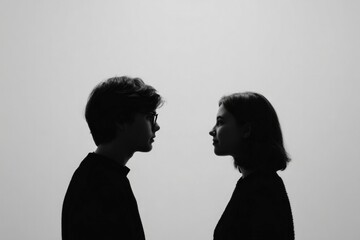 Silhouettes of two people facing each other, capturing an intima