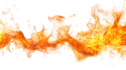 Dynamic Fire Stream with Orange and Yellow Flames on a Transparent Background, Perfect for Graphic Designs