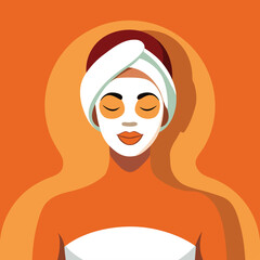 Pampered Relaxation A Woman's Spa Day Indulgence with a Facial Mask and Towel Wrap in Warm Orange Tones