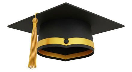 Classic graduation cap with gold tassel represents academic achievement and commencement ceremonies transparent background