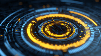 Futuristic digital abstract background featuring vibrant glowing circular patterns and intricate data lines.