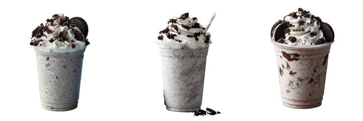 Bright close-up of a delicious oreo milkshake on transparent background