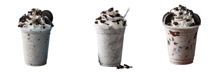 Bright close-up of a delicious oreo milkshake on transparent background
