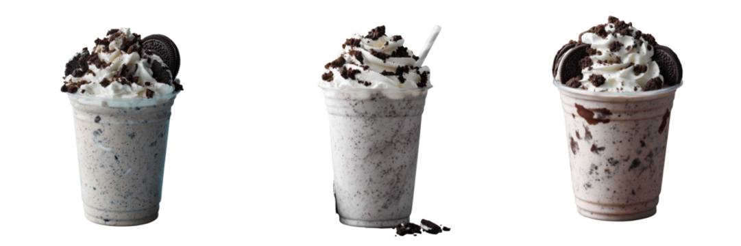 Bright close-up of a delicious oreo milkshake on transparent background