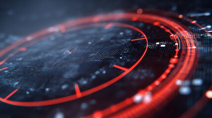 Futuristic interface design featuring glowing red elements over a digital background, representing advanced technology and innovation.