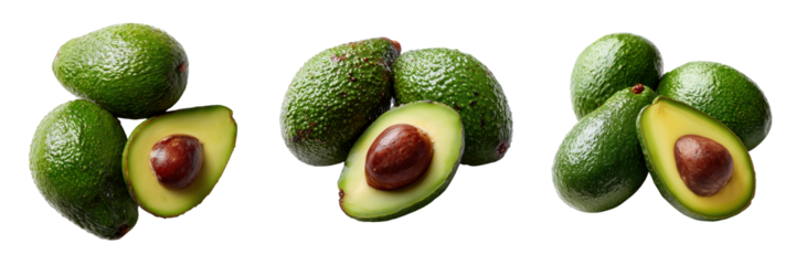 Healthy recipes slicing fresh avocados - indoor food photography on transparent background