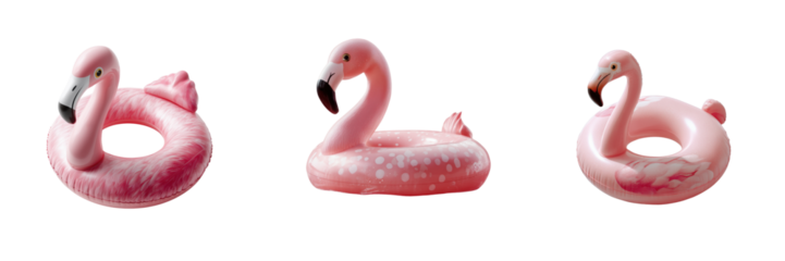 Bright flamingo pool floats summer fun and outdoor water activities on transparent background