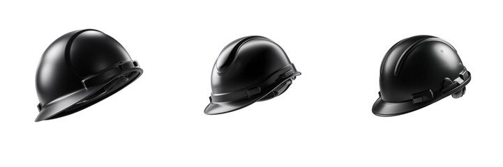 Obraz premium Safety gear display black hard hats in industrial setting studio view on transparent background