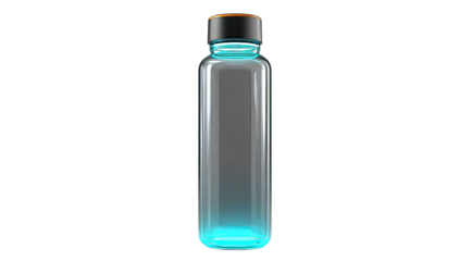 A glowing teal glass bottle