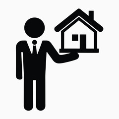 Real Estate Agent Symbol Presenting a House For Sale or Renting Represented With an Elegant and Minimalist Black and White Design