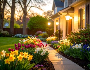 Spring evening home exterior