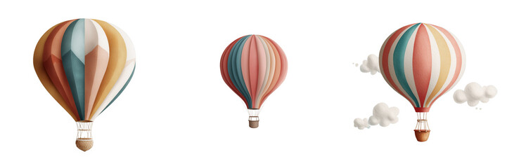 Fototapeta premium Colorful hot air balloons soaring in the sky scenic view on transparent background