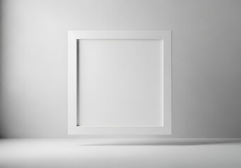Clean white empty picture frame floating against a subtle textured wall, perfect for mockups.