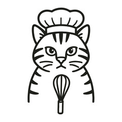 Whimsical cat chef with whisk illustration