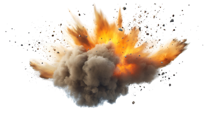 Explosive Fireball with Debris and Smoke Isolated on Transparent Background for Action and Destruction Scenes