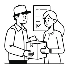 Delivery Service Illustration Two Men Exchanging Package with Clipboard Communication Visual Conveying Professionalism and Efficiency in Service