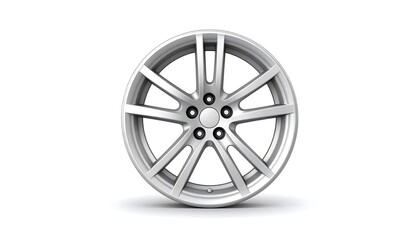 A metallic-silver alloy wheel design, featuring radiating spokes, is presented against a pure white background.
