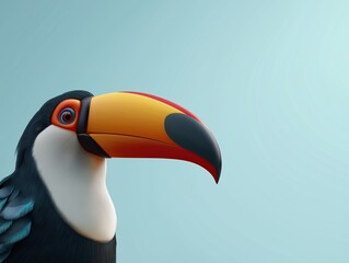 Naklejka premium Colorful toucan bird illustration with vibrant beak and detailed feathers, set against a soft gradient background, showcasing the beauty of wildlife and nature