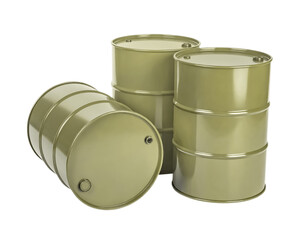 Khaki fuel barrels on white background