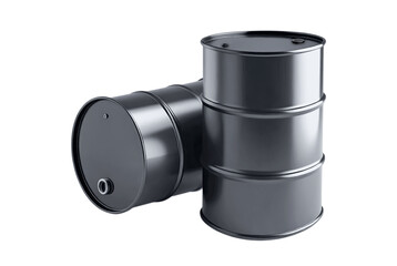 Black fuel barrels on white background