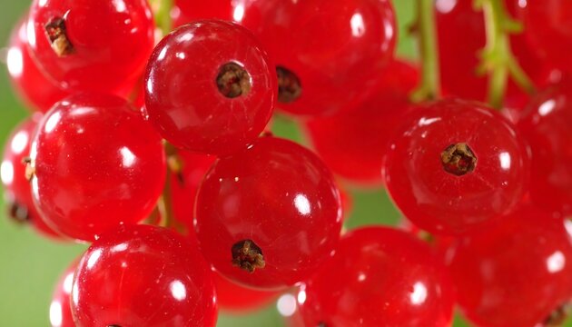 Close-up view of vibrant red currants, showcasing their plumpness and juicy texture.