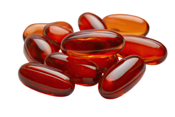 Close-up of amber-colored capsules