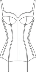 Strappy Corset with Garter Straps | Technical Fashion Illustration | Flat Apparel Template CAD | Front View
