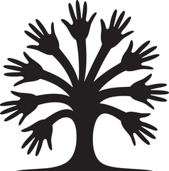 Hand Tree Silhouette Symbolizing Growth, Connection, and Community in Black and White Design