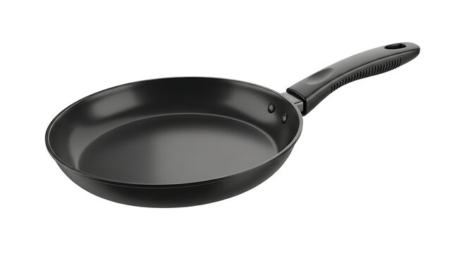Classic black nonstick frying pan with a long sturdy handle shown empty from a high angle.