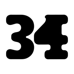 Bold Black Number Thirty Four Isolated on White Background Simple Design