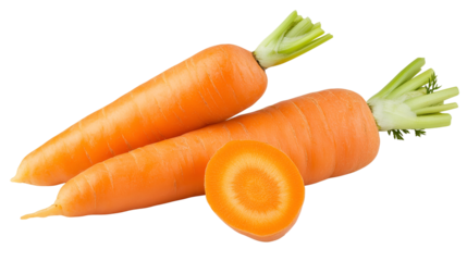 Fresh Carrots with Green Stems and Leaves Nutritious Root Vegetable Healthy Eating Ingredient Isolated on Background