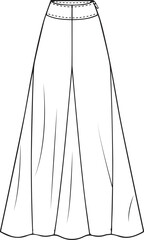 Long Flared Skirt with Waistband | Technical Fashion Illustration | Flat Apparel Template CAD | Front View