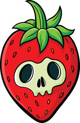 Obraz premium Bright Red Strawberry Vector Illustration with Green Leaves and Seeds Design