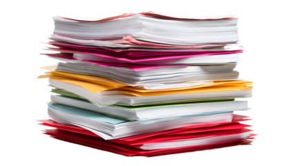 Stack of business documents isolated on a transparent  background