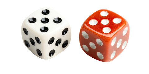 Pair of red and white dice isolated on white transparent background