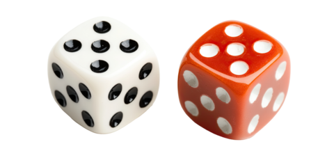 Pair of red and white dice isolated on white transparent background