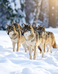 Obraz premium Wolves in snowy forest