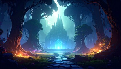 Mystical forest, glowing portal