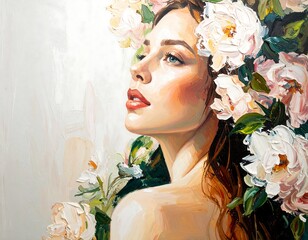 Woman adorned with flowers, artistic portrait