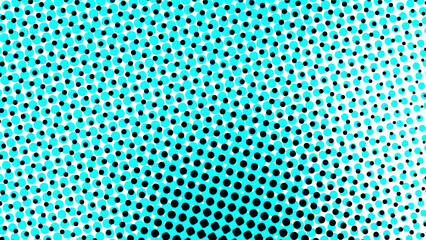 A colorful, abstract graphic with a blue and black halftone pattern on a white background