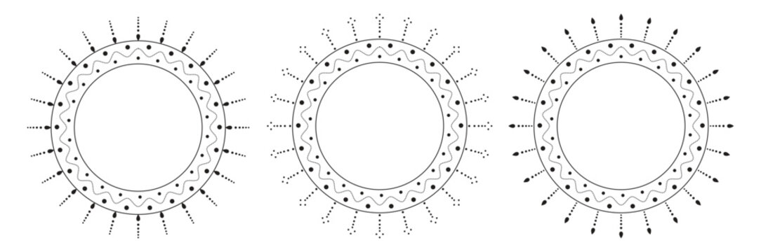 Elegant black and white circular mandala border frames with ornamental geometric patterns. Ideal for invitations, posters, rangoli outlines, tattoo designs, meditation art, and cultural decorations