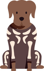 Brown labrador retriever dog wearing skeleton costume for halloween, sitting and waiting for trick or treat