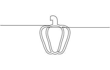 Continuous one line drawing of Sweet pepper bell pepper line art vector illustration, icon.